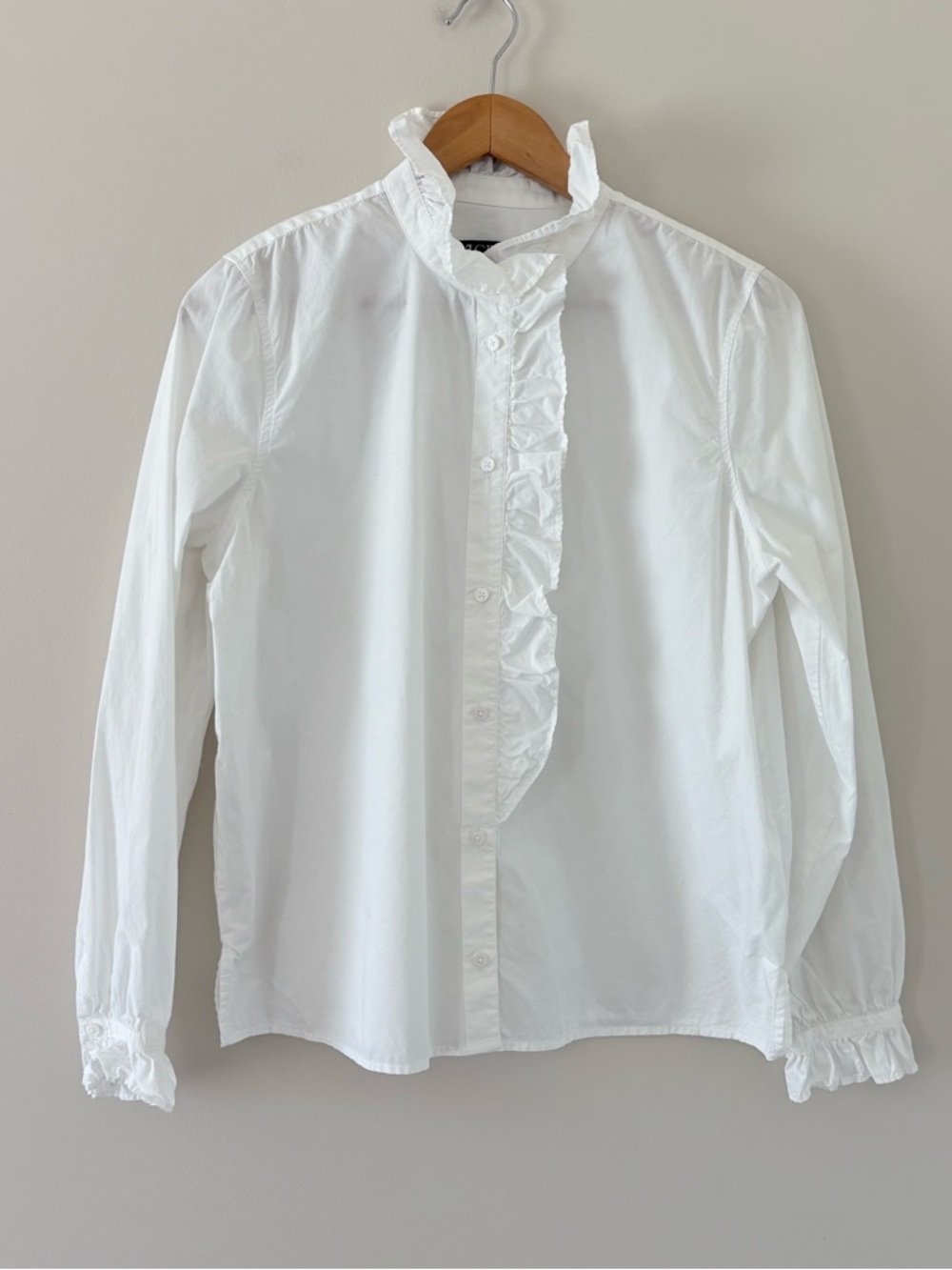 J Crew Cottage Ruffle Button Front Blouse Size 12 Cotton Long Sleeve Preppy